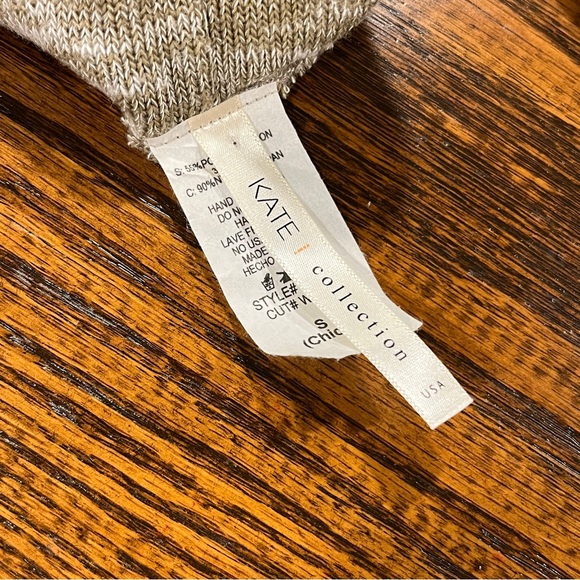 Kate Collection Knit open Cardigan in Tan and Cream with floral lace details - Picture 8 of 11